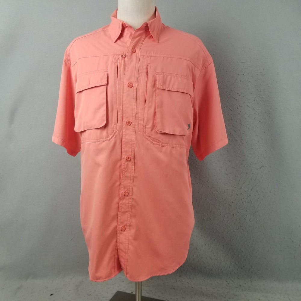 Reel Legends Shirt Mens Large Pink Blackfin Short Sleeve Fishing Vented